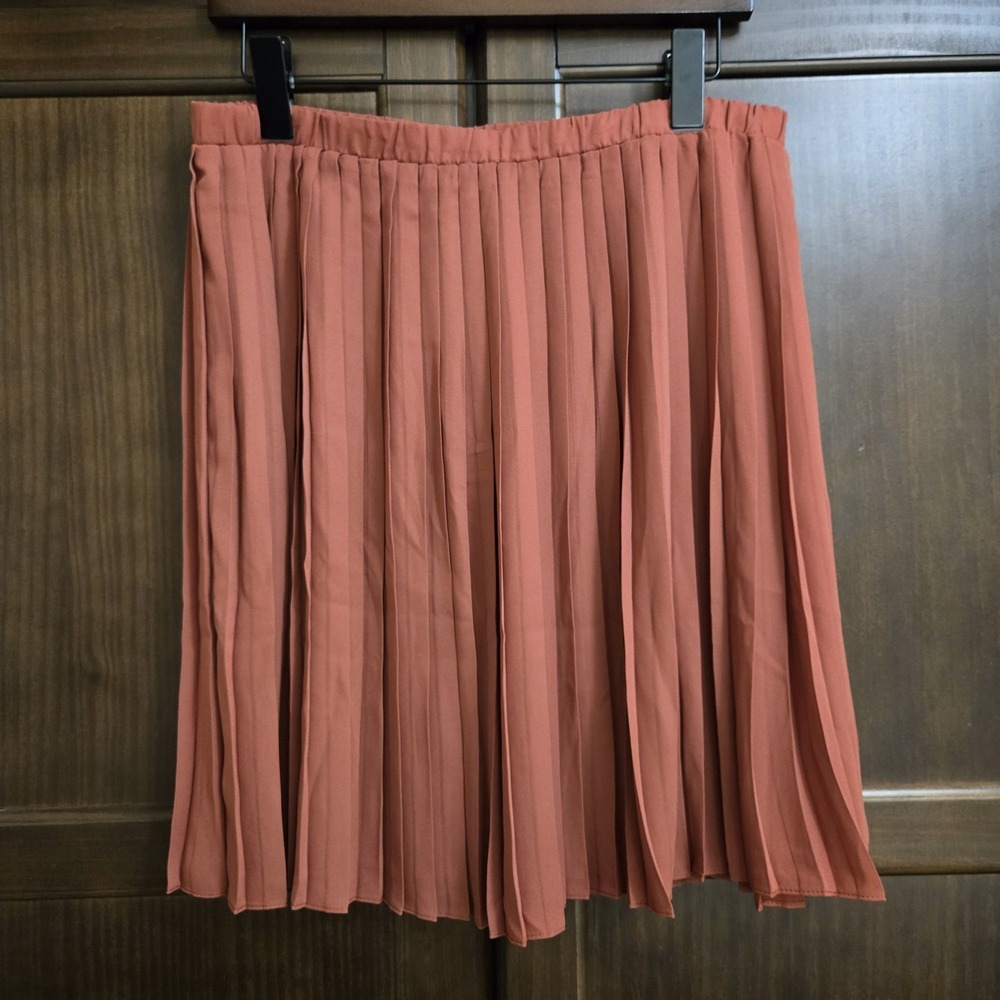 Max Studio Womens Pleated Mini Skirt Burnt Orange Fall Earthy Corporate Large